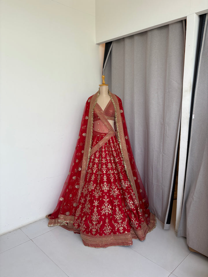 Sabyasachi Red Hand-Embroidered Bridal Lehenga Set