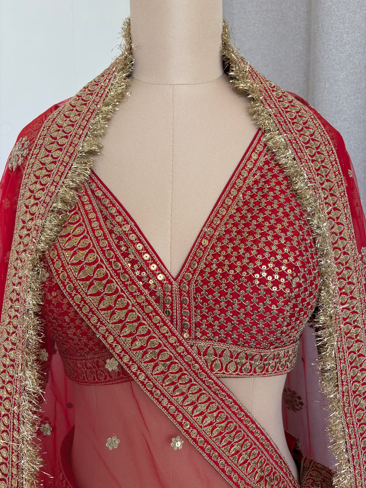 Sabyasachi Red Hand-Embroidered Bridal Lehenga Set