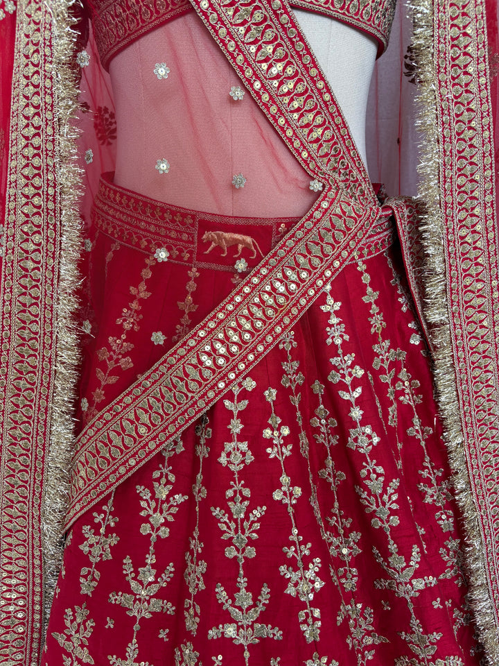 Sabyasachi Red Hand-Embroidered Bridal Lehenga Set