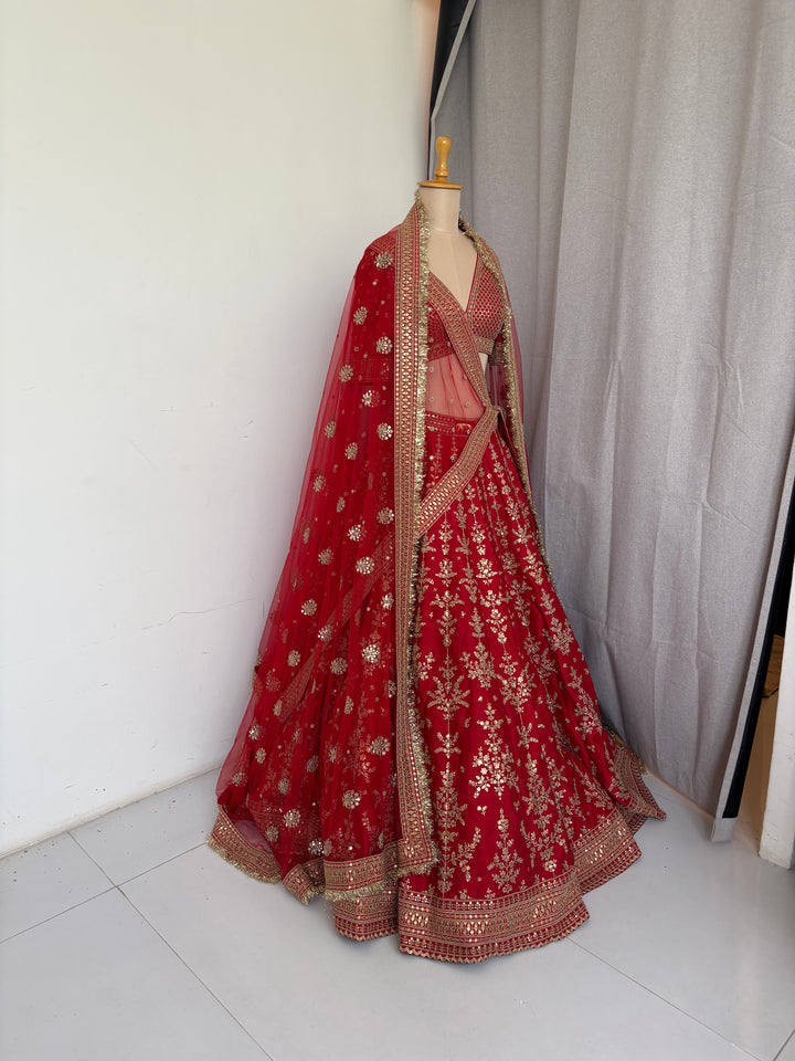 Sabyasachi Red Hand-Embroidered Bridal Lehenga Set