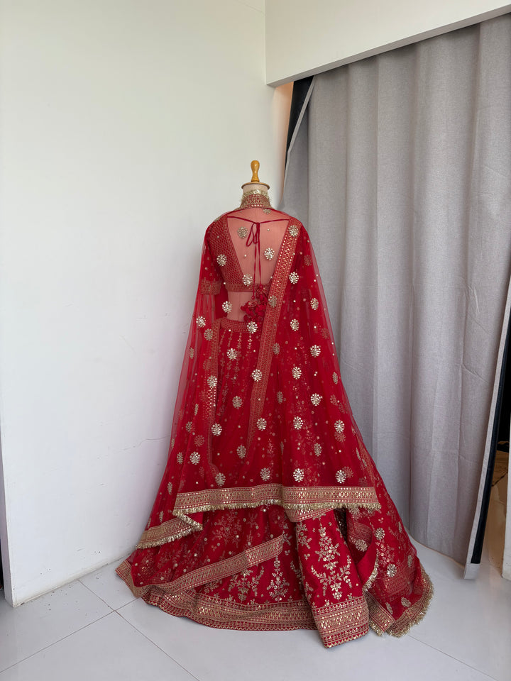 Sabyasachi Red Hand-Embroidered Bridal Lehenga Set