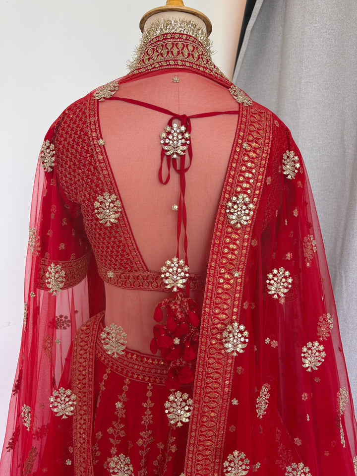 Sabyasachi Red Hand-Embroidered Bridal Lehenga Set