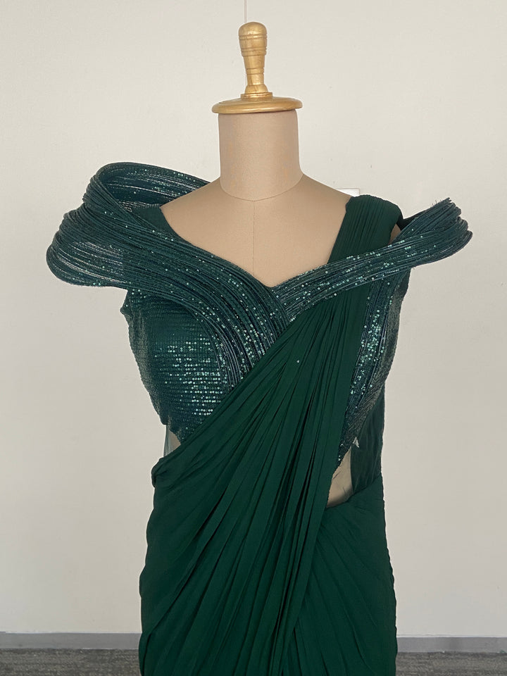 Gaurav Gupta Emerald Green Draped Gown