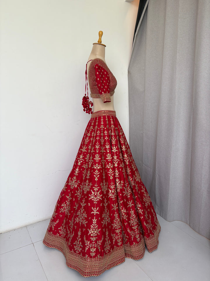 Sabyasachi Red Hand-Embroidered Bridal Lehenga Set