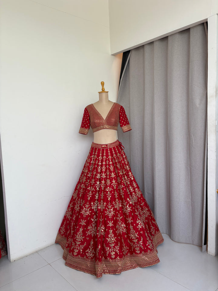 Sabyasachi Red Hand-Embroidered Bridal Lehenga Set