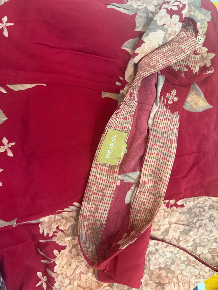 Sabyasachi Red Floral Embroidered Saree Set