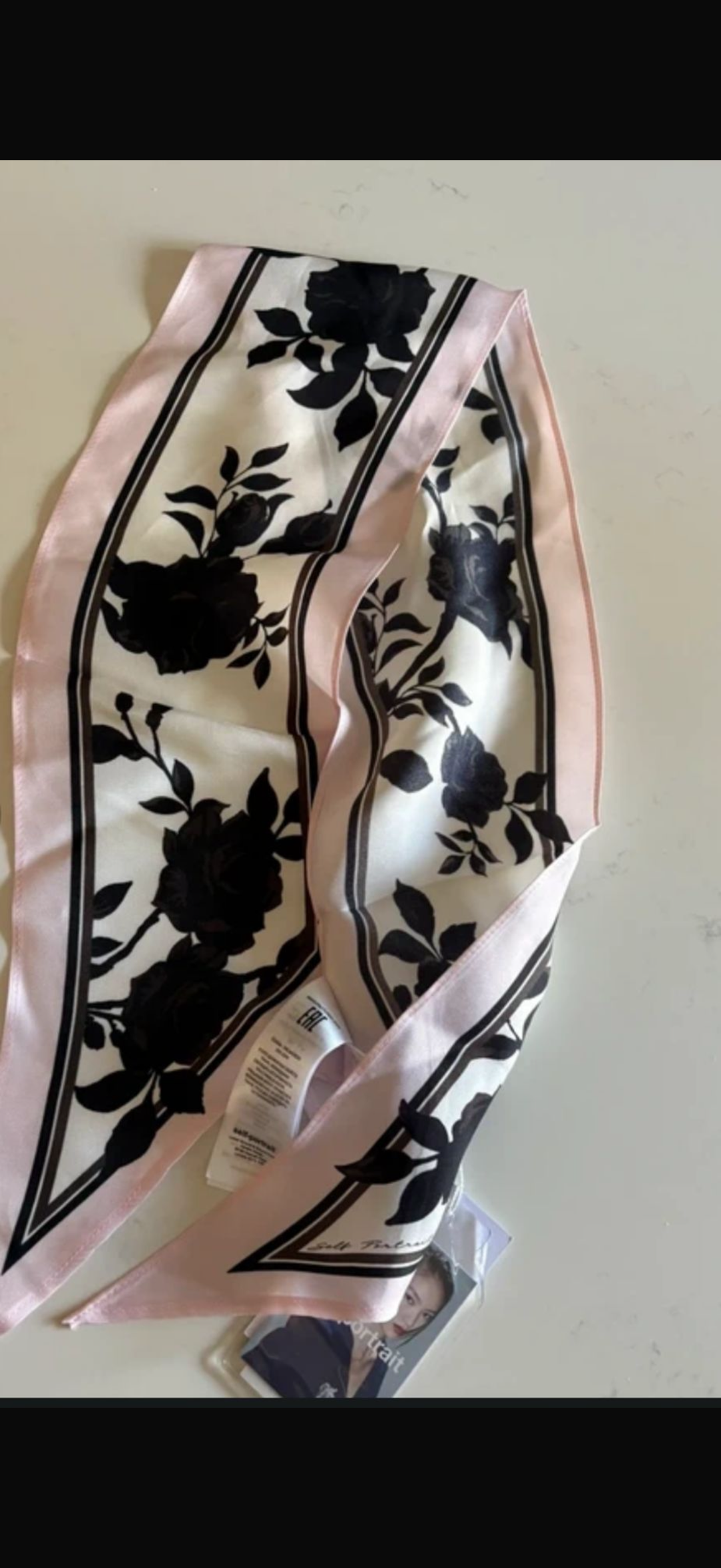 Self Portrait Pink & Black Floral Silk Scarf