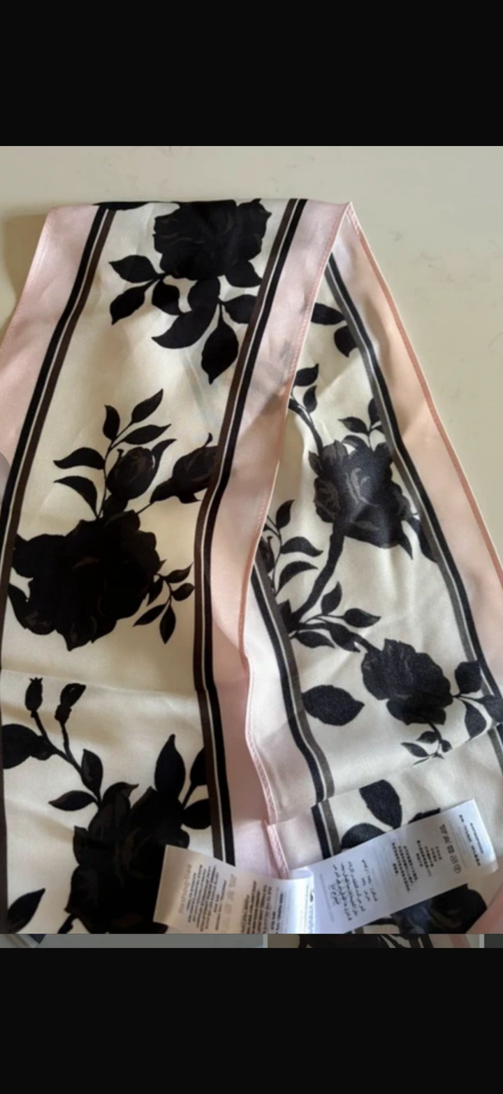 Self Portrait Pink & Black Floral Silk Scarf