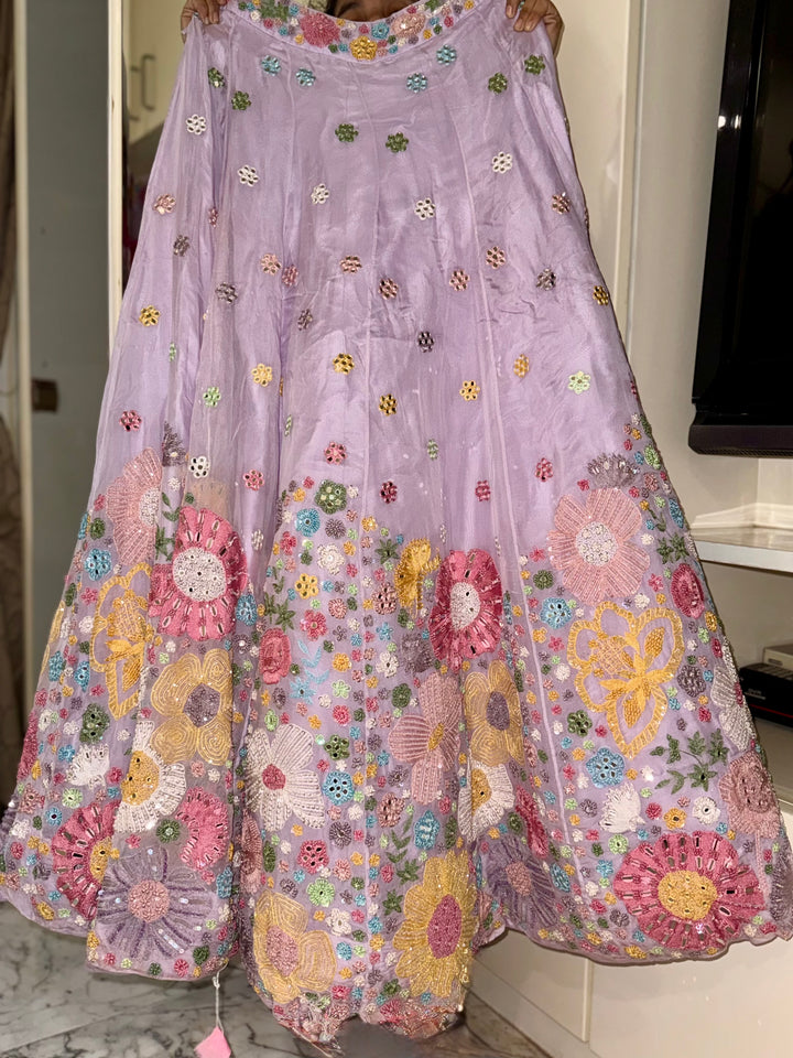 Mishru Pastel Floral Embroidered Lehenga Set