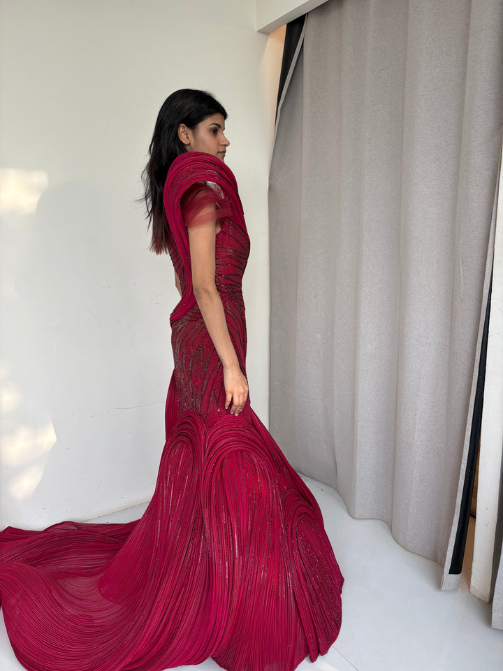 Gaurav Gupta Crimson Sculpted Gown