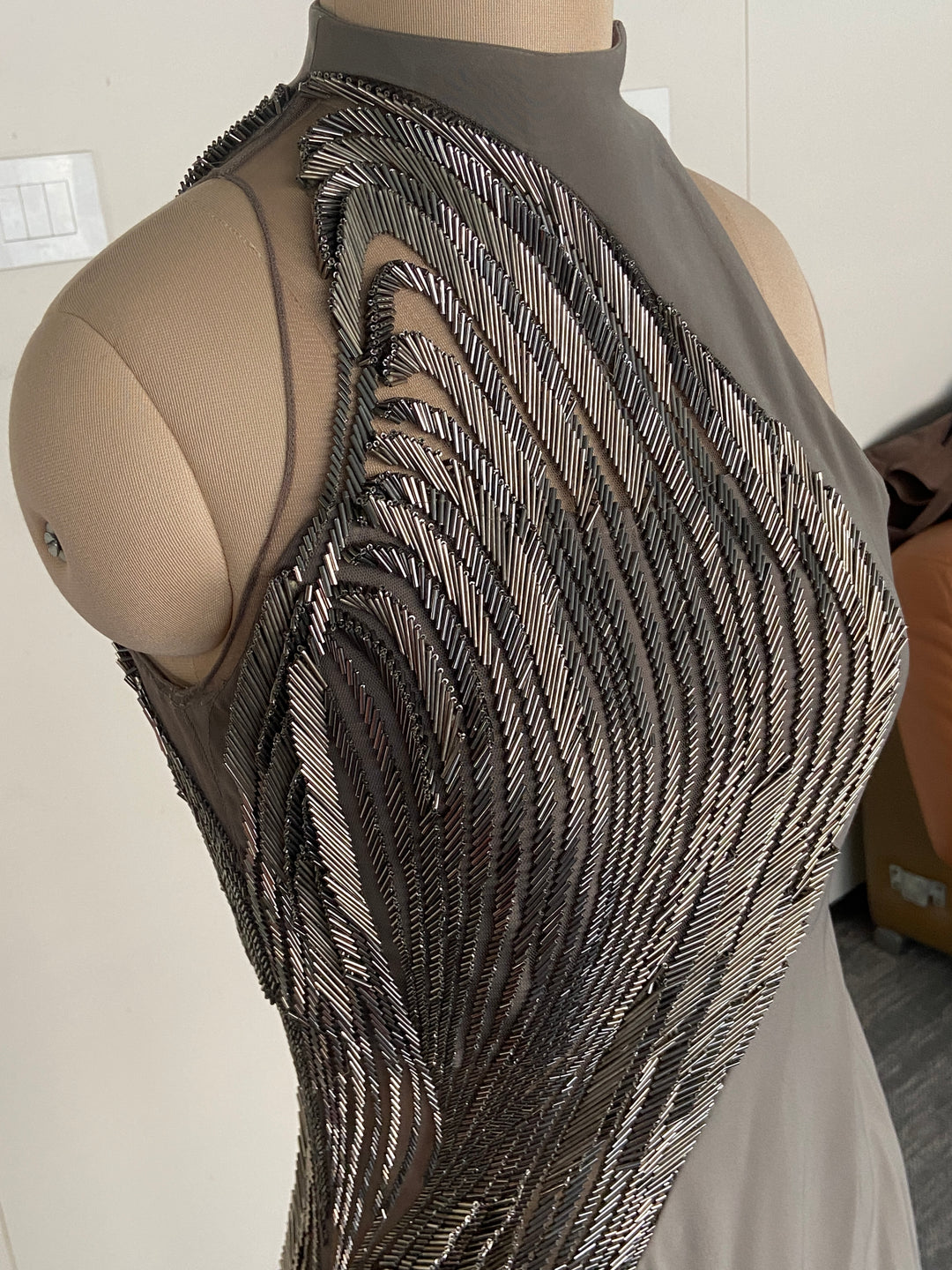 Gaurav Gupta Grey Drape Gown with Metallic Embellishment
