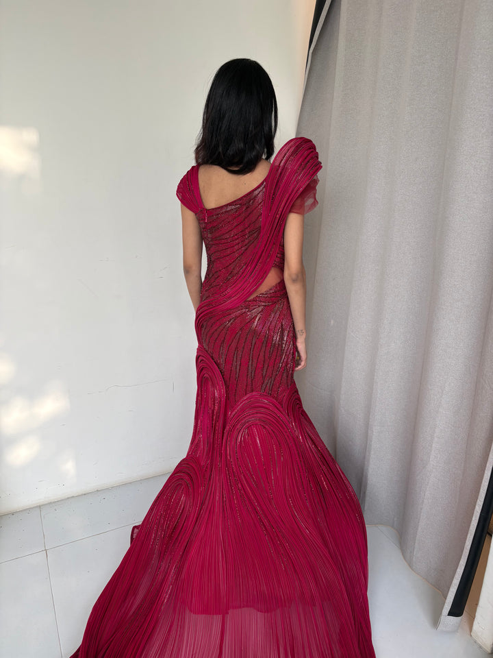 Gaurav Gupta Crimson Sculpted Gown