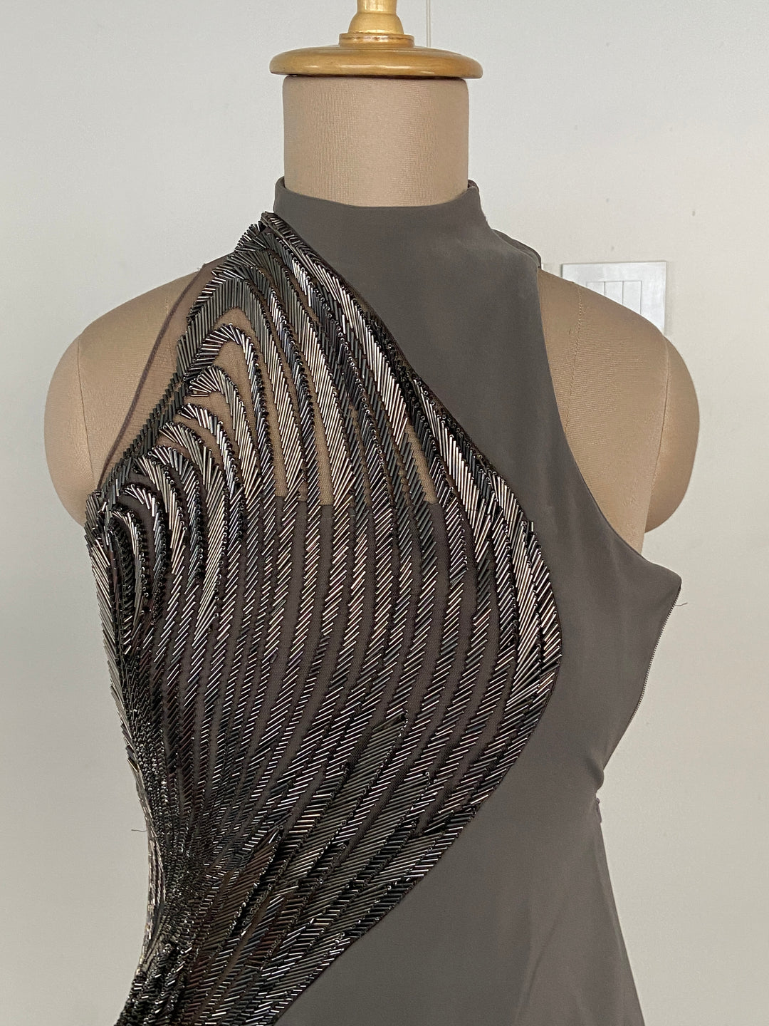 Gaurav Gupta Grey Drape Gown with Metallic Embellishment