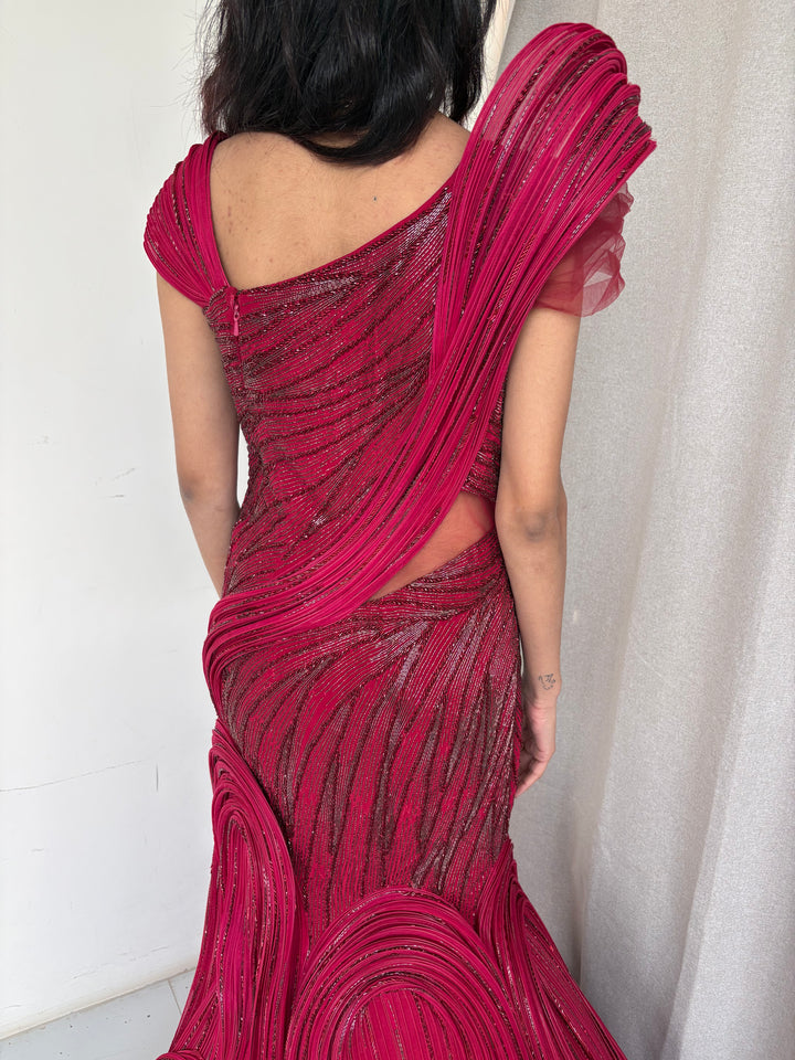 Gaurav Gupta Crimson Sculpted Gown