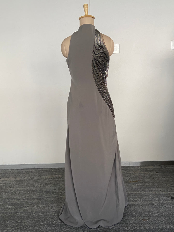 Gaurav Gupta Grey Drape Gown with Metallic Embellishment
