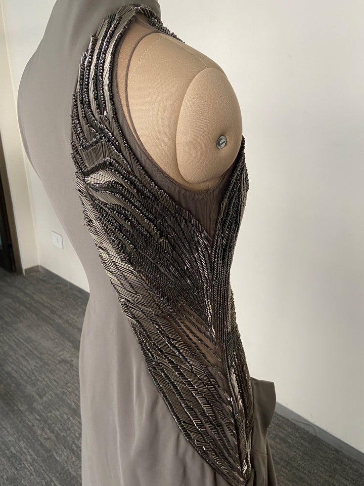 Gaurav Gupta Grey Drape Gown with Metallic Embellishment