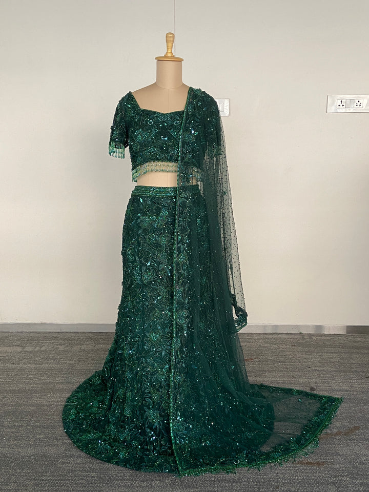 Amit GT Emerald Green Embellished Lehenga Set