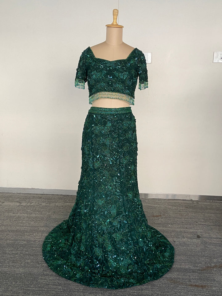 Amit GT Emerald Green Embellished Lehenga Set