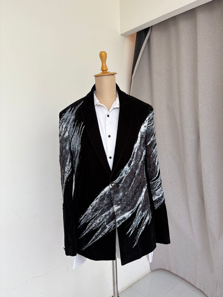 Gaurav Gupta Velvet Tuxedo Set with Abstract Embellished Blazer
