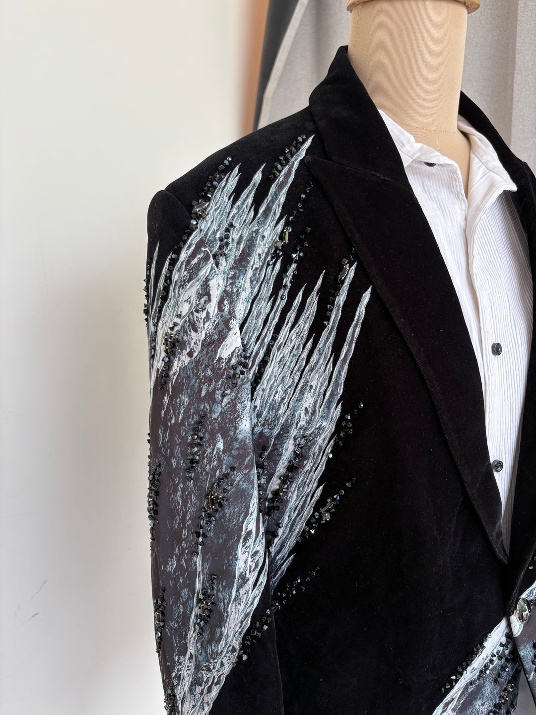 Gaurav Gupta Velvet Tuxedo Set with Abstract Embellished Blazer