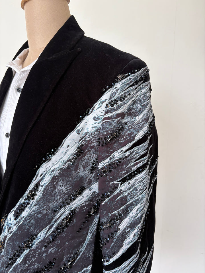 Gaurav Gupta Velvet Tuxedo Set with Abstract Embellished Blazer