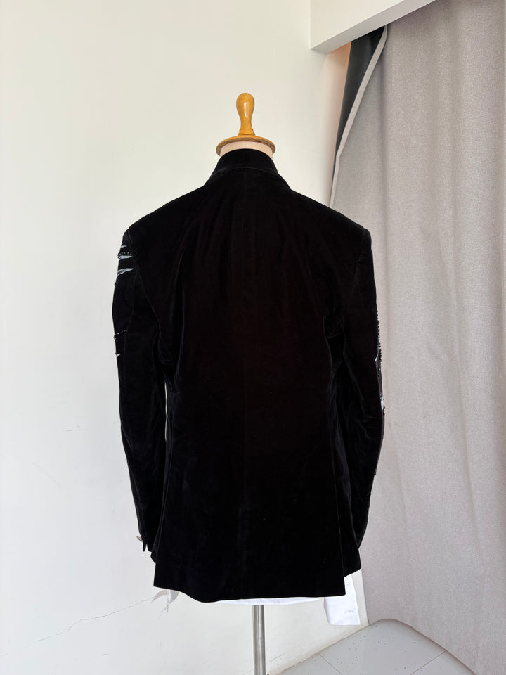 Gaurav Gupta Velvet Tuxedo Set with Abstract Embellished Blazer