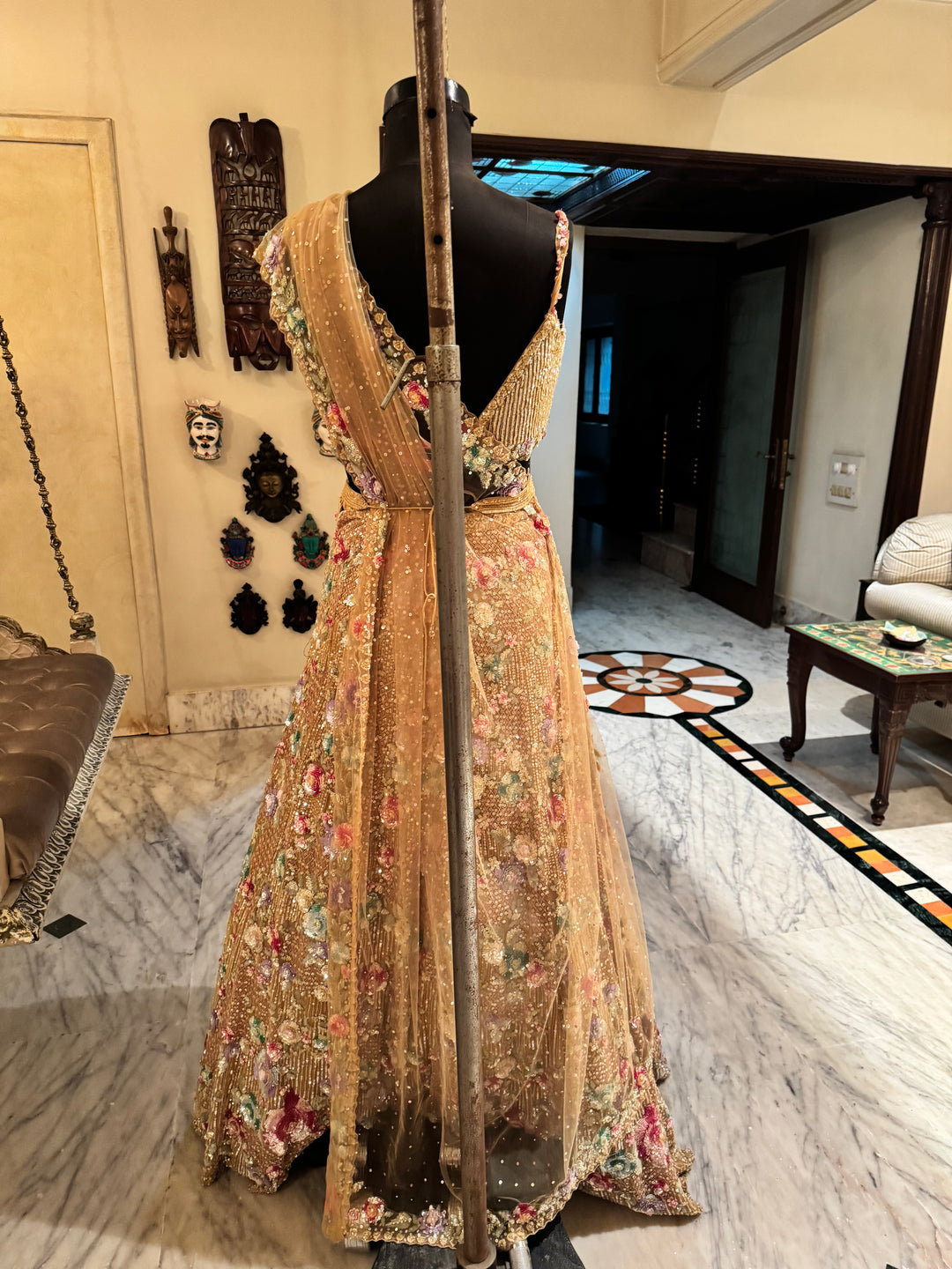 Seema Gujral Gold Floral Embroidered Lehenga Set