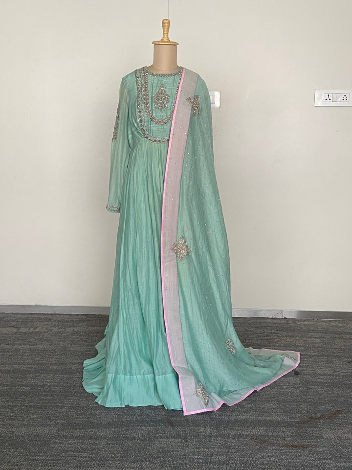 Mrunalini Rao Green Embellished Anarkali Set