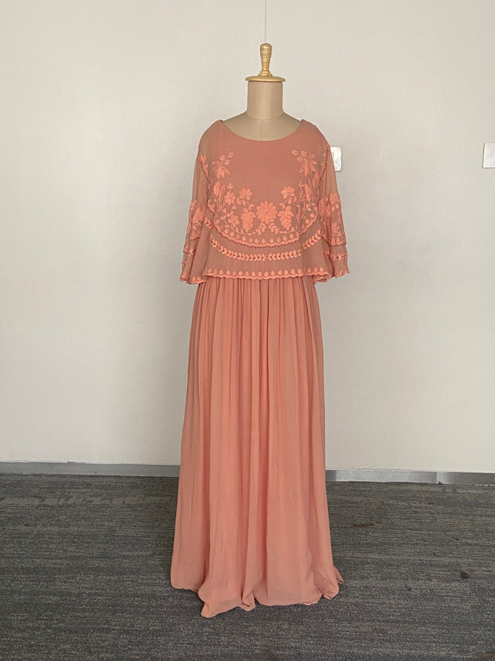 Pankaj & Nidhi Peach  Embroidered Cape Gown