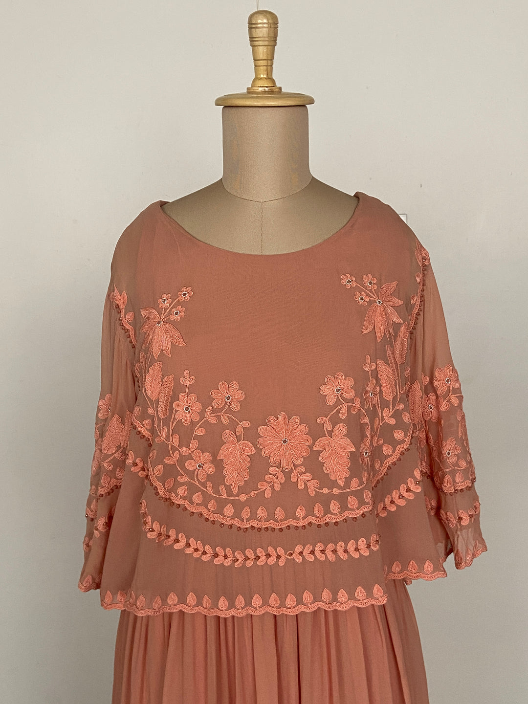 Pankaj & Nidhi Peach  Embroidered Cape Gown