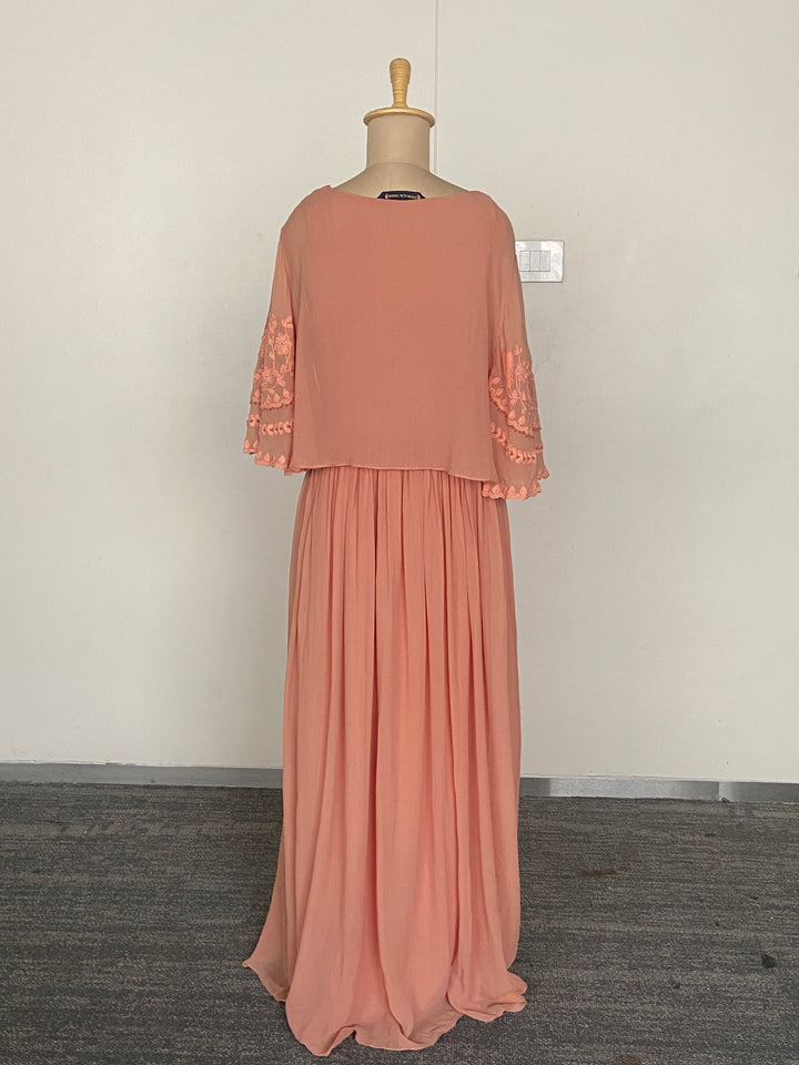 Pankaj & Nidhi Peach  Embroidered Cape Gown