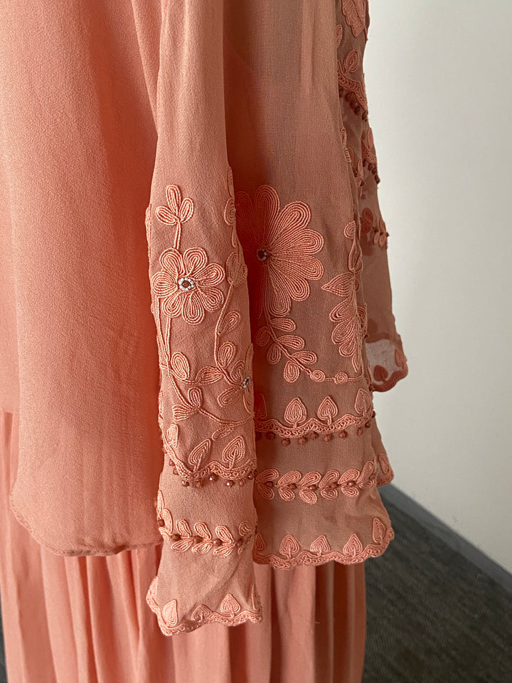 Pankaj & Nidhi Peach  Embroidered Cape Gown