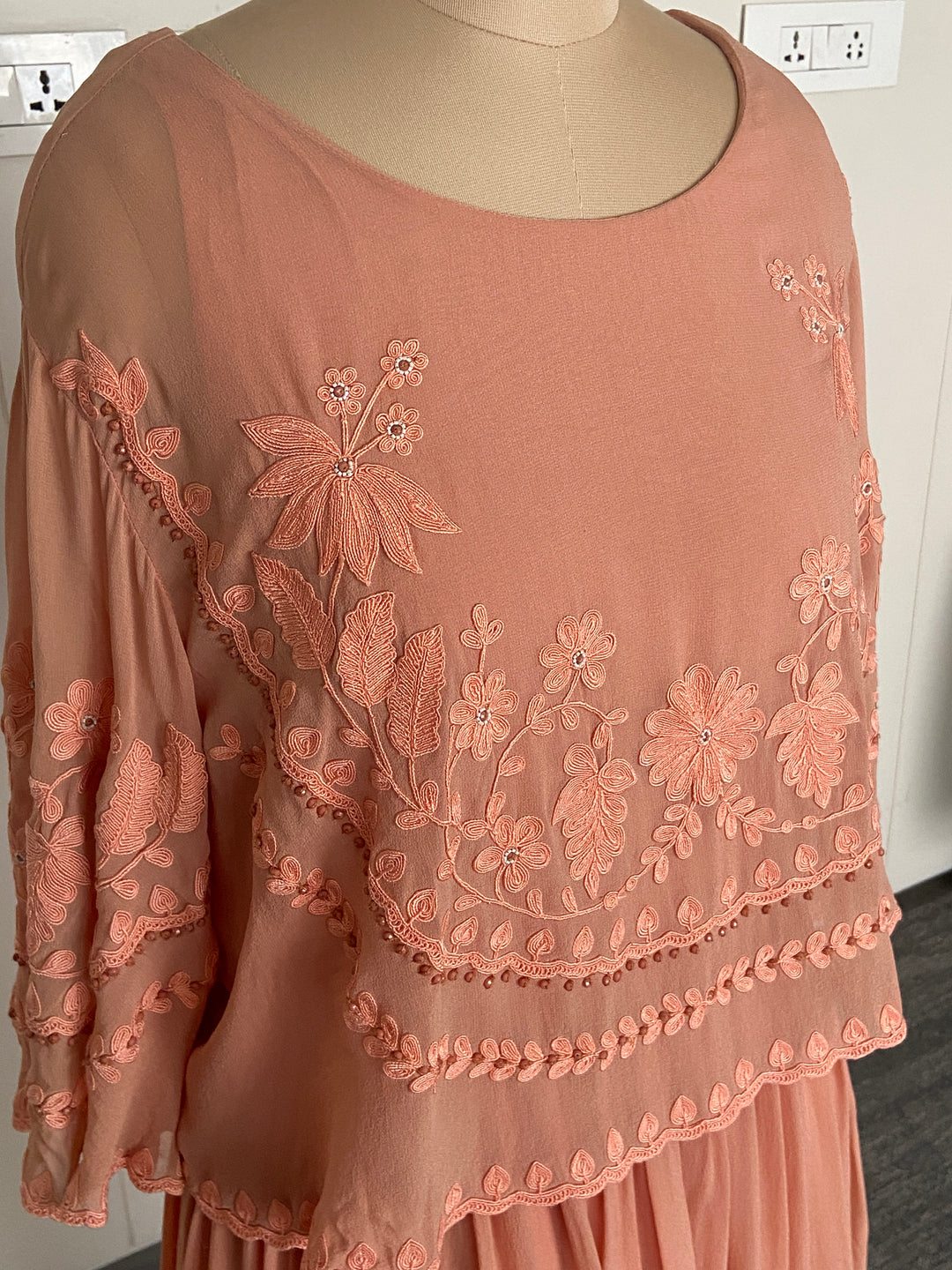 Pankaj & Nidhi Peach  Embroidered Cape Gown