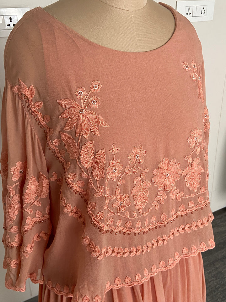 Pankaj & Nidhi Peach  Embroidered Cape Gown