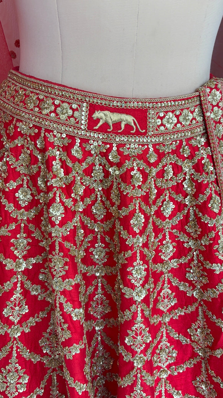 Sabyasachi Red  Embroidered Bridal Lehenga Set