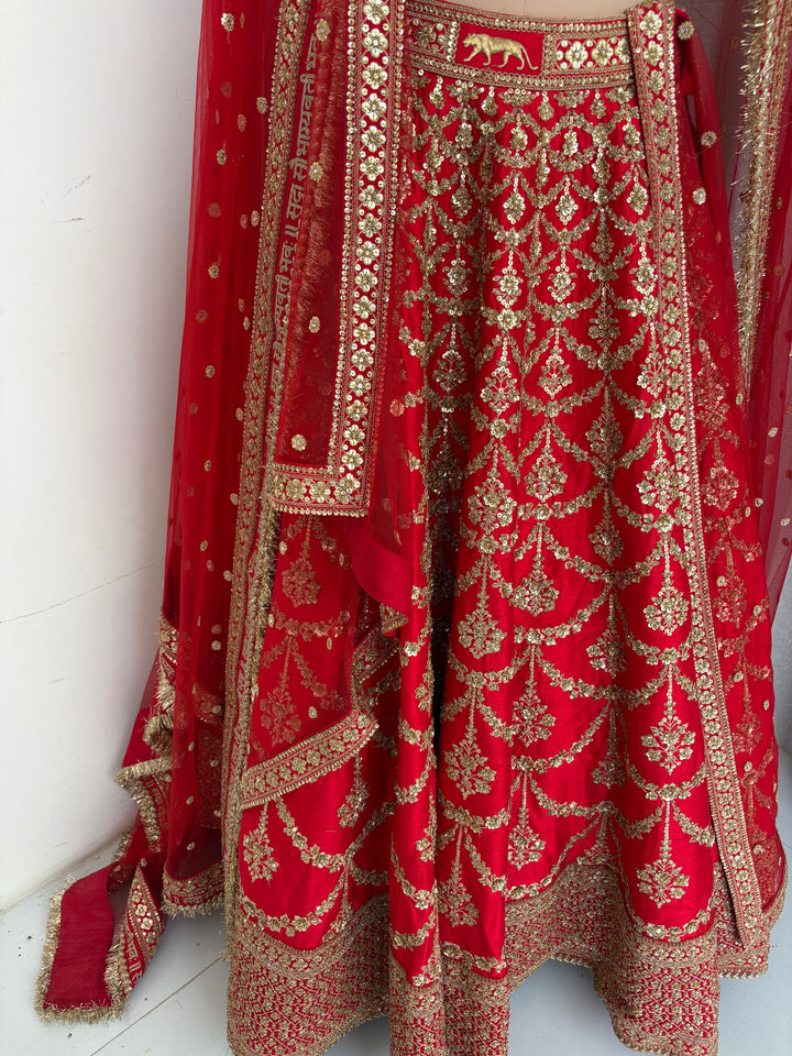 Sabyasachi Red  Embroidered Bridal Lehenga Set