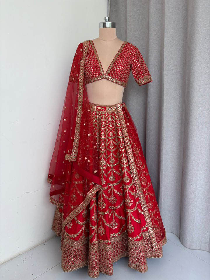 Sabyasachi Red  Embroidered Bridal Lehenga Set