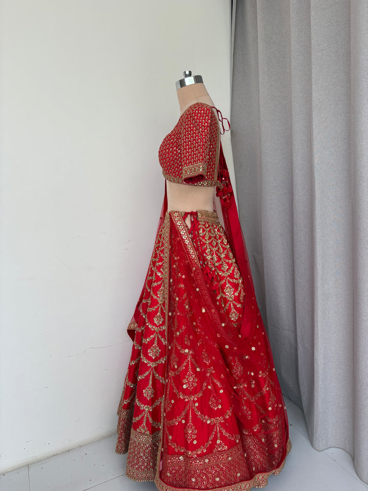Sabyasachi Red  Embroidered Bridal Lehenga Set
