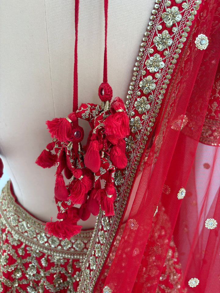 Sabyasachi Red  Embroidered Bridal Lehenga Set