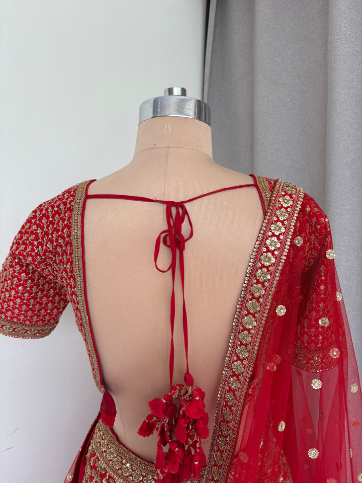 Sabyasachi Red  Embroidered Bridal Lehenga Set