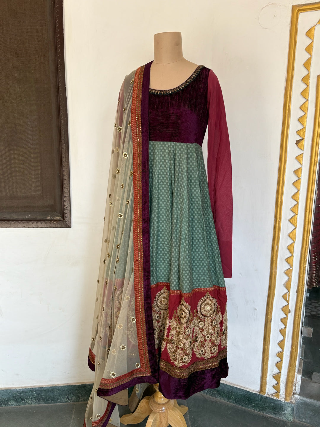 Sabyasachi Plum & Teal Embroidered Anarkali Set
