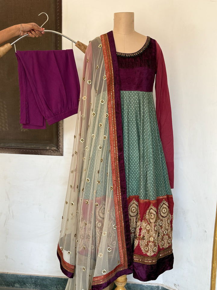 Sabyasachi Plum & Teal Embroidered Anarkali Set