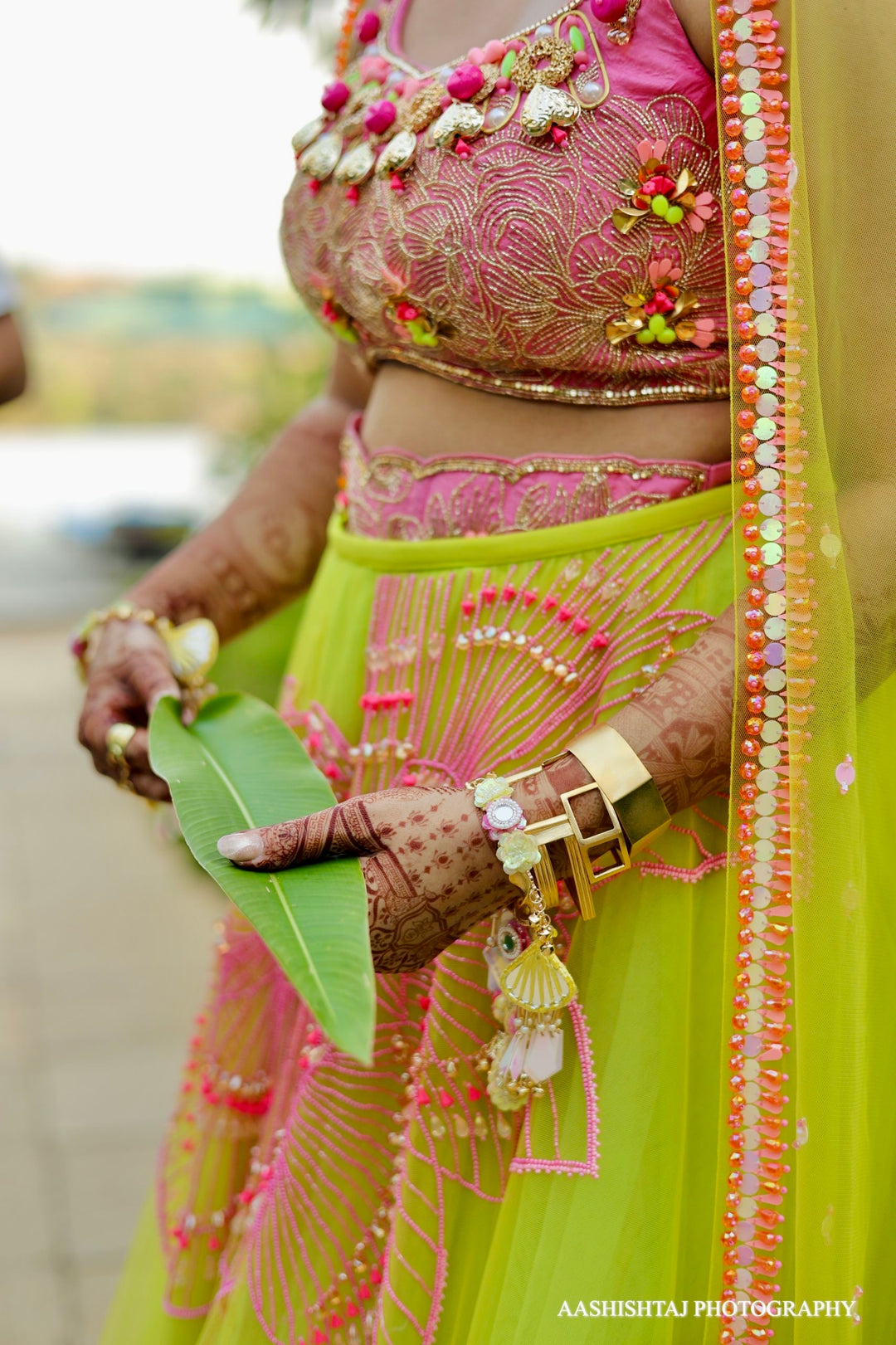 Papa Don’t Preach Lime Green Embellished Lehenga Set