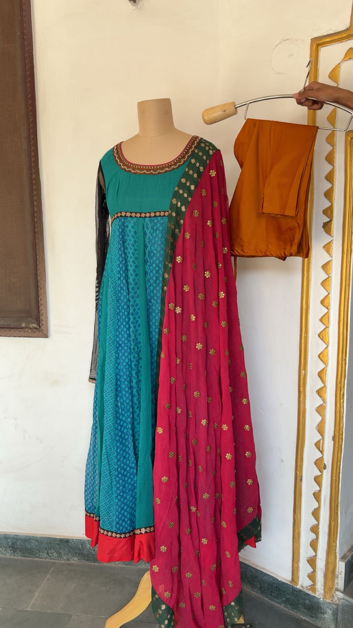 Joy Mitra Teal & Pink Anarkali Set