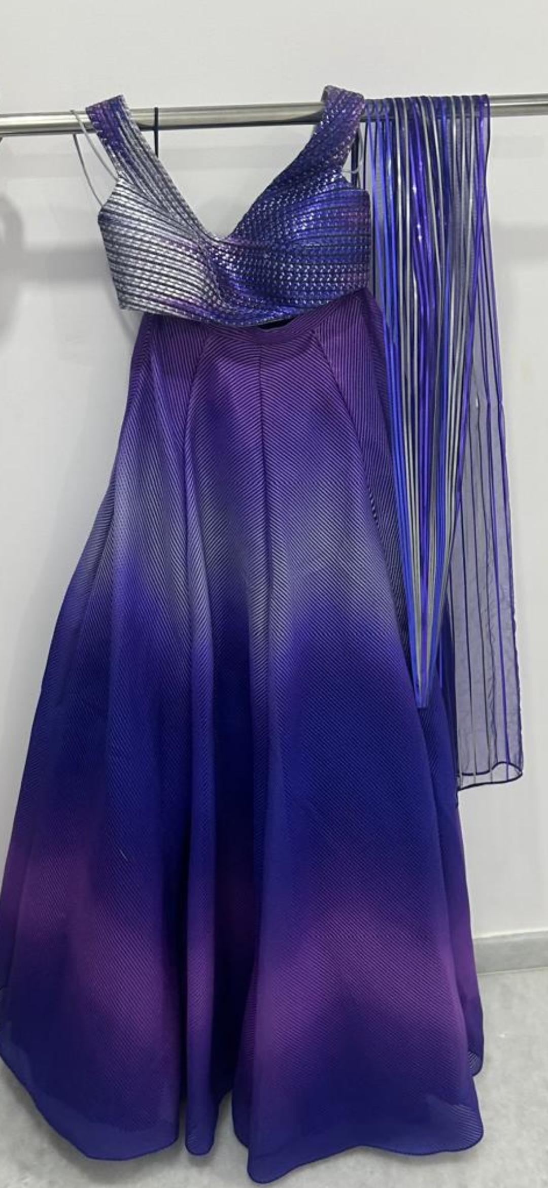 Amit Aggarwal Metallic Glitch Top And Skirt