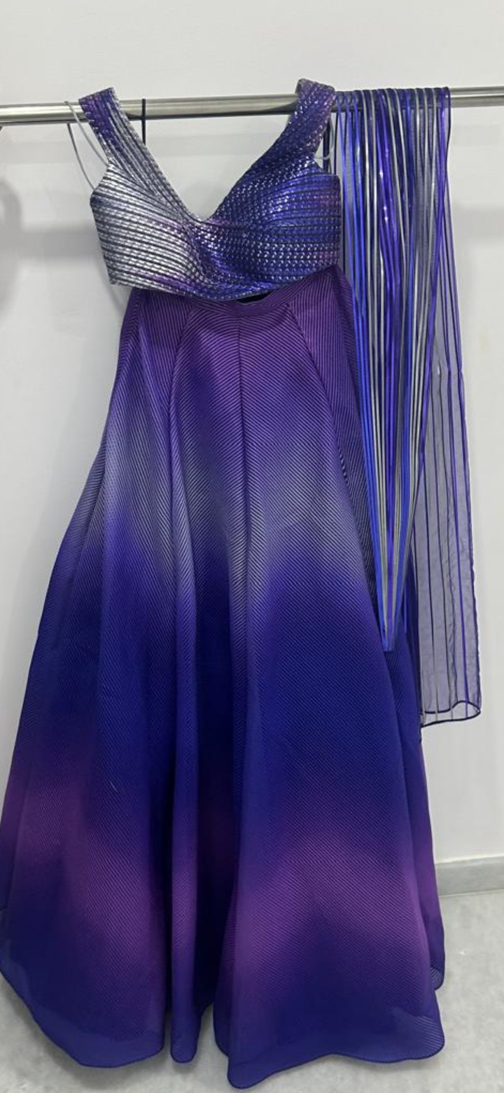 Amit Aggarwal Metallic Glitch Top And Skirt