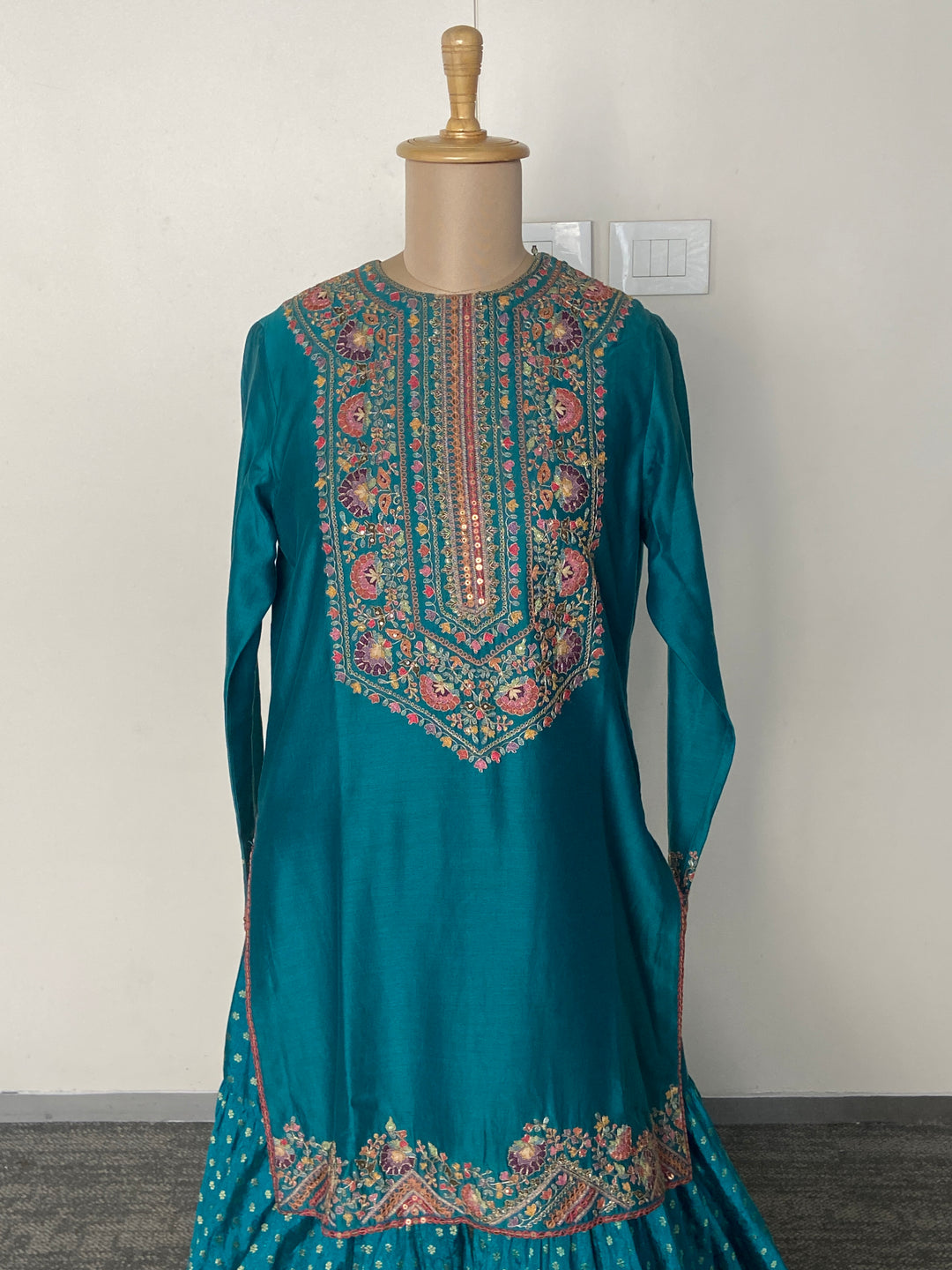Petticoat Lane by Divya Teal Embroidered Sharara Set with Cape
