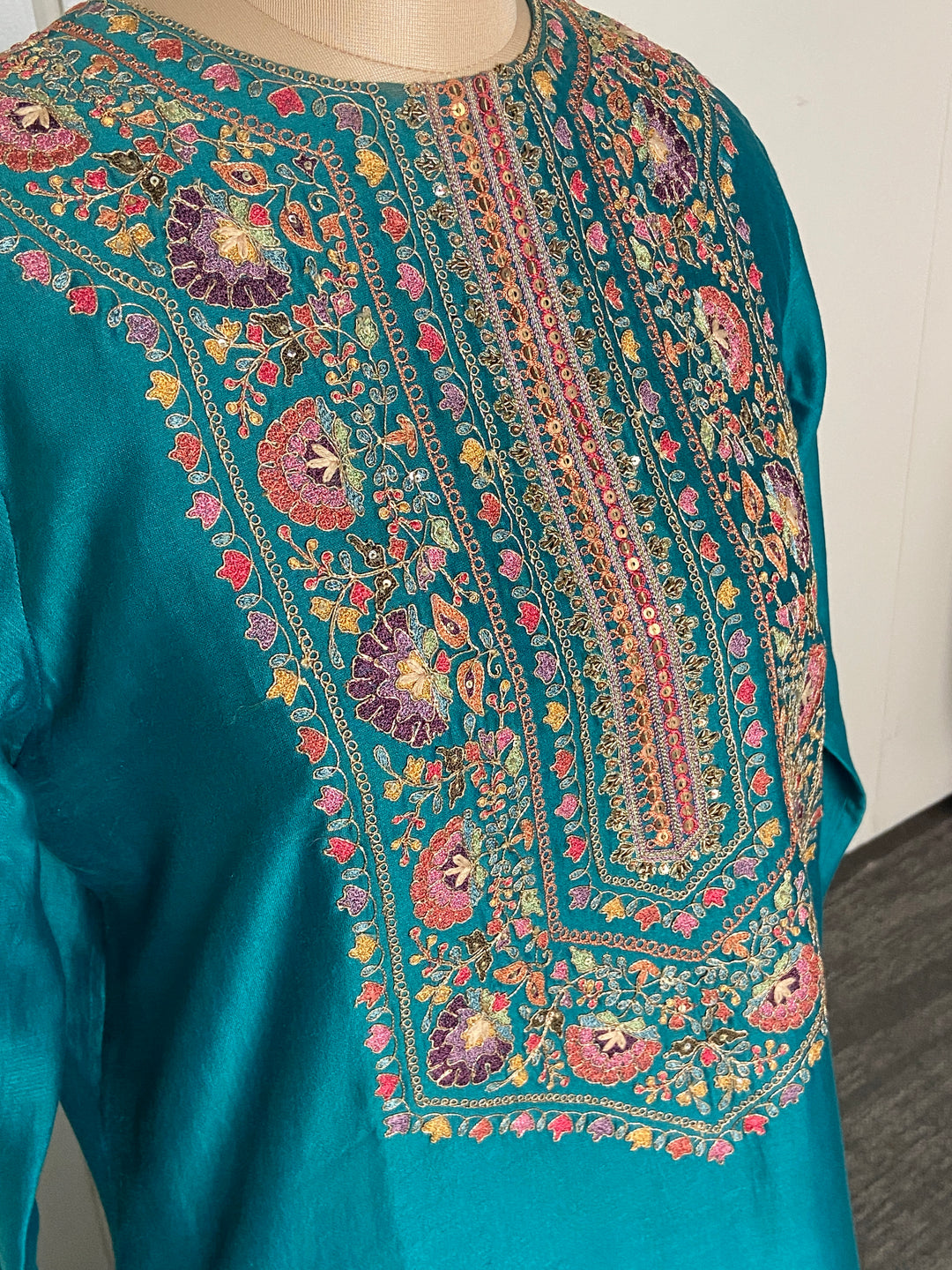 Petticoat Lane by Divya Teal Embroidered Sharara Set with Cape