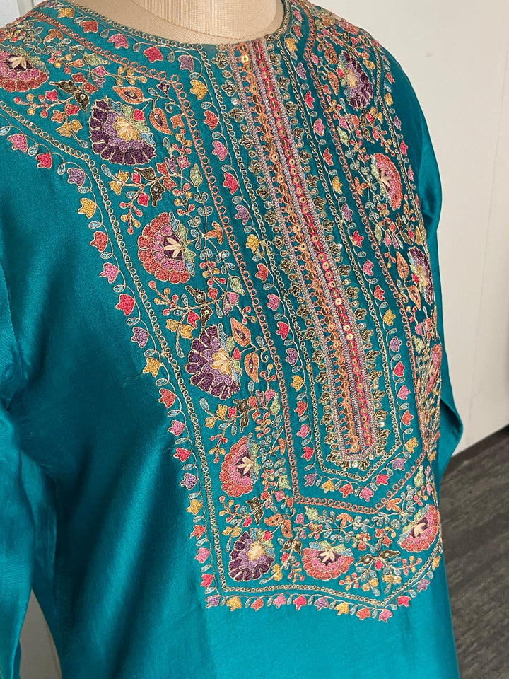 Petticoat Lane by Divya Teal Embroidered Sharara Set with Cape