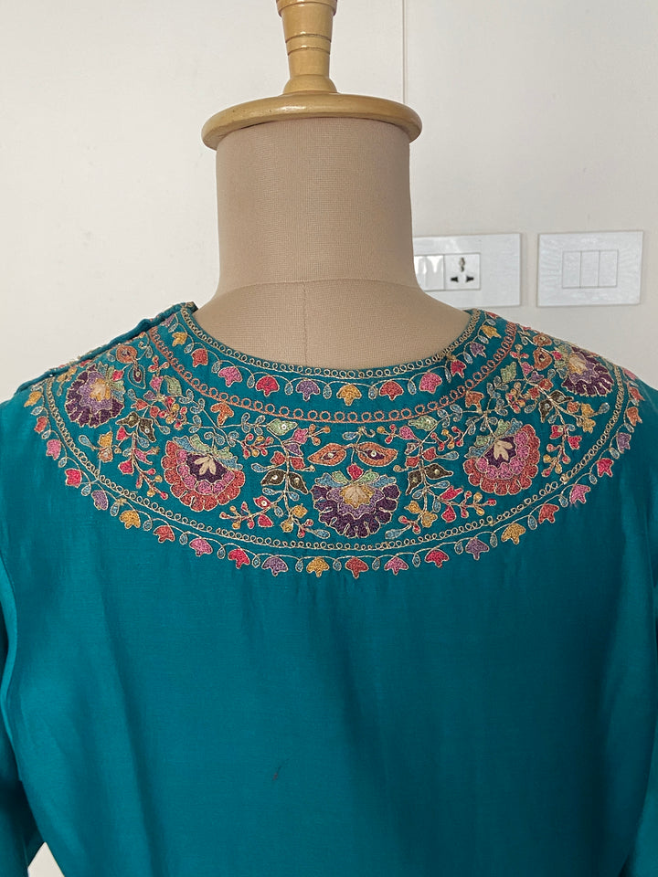 Petticoat Lane by Divya Teal Embroidered Sharara Set with Cape